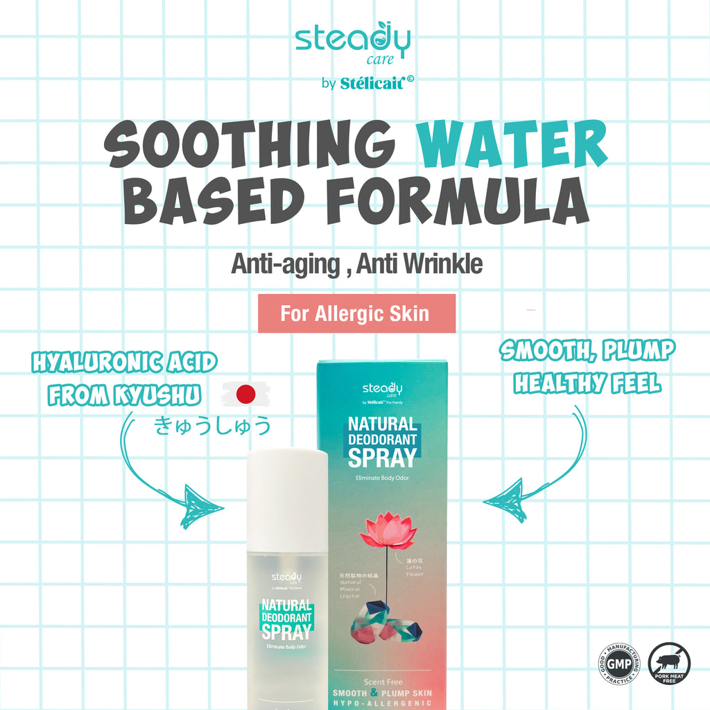 【Steadycare by Stélicair】Natural Deodorant Spray | Hyaluronic Acid | 80ml | Water Based